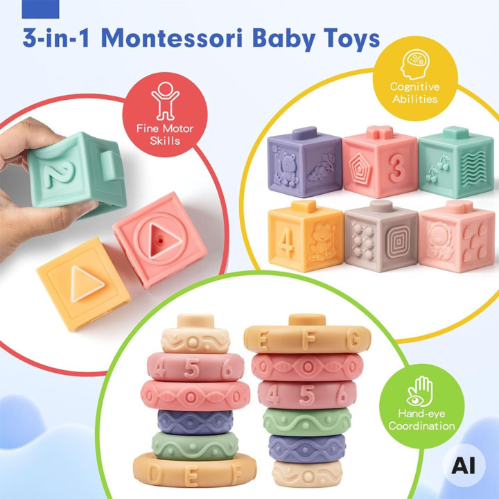 WOOPIE BABY Miękkie Klocki Sensoryczne Gryzaki 23 el.