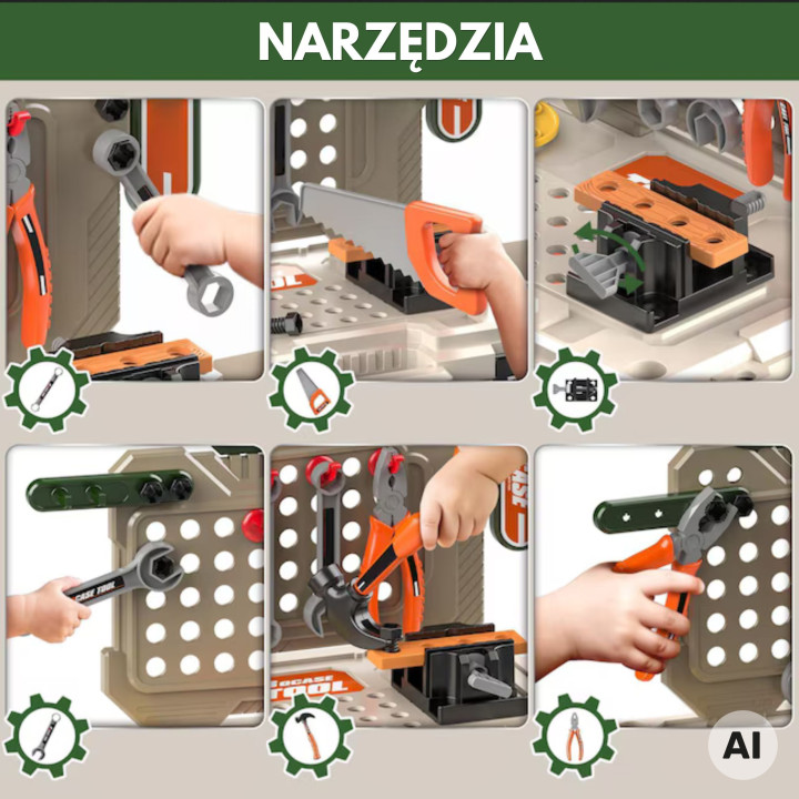 WOOPIE Warsztat 4w1 Zestaw Małego Majsterkowicza Wiertarka na Baterie 