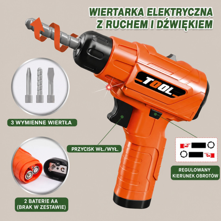 WOOPIE Warsztat 4w1 Zestaw Małego Majsterkowicza Wiertarka na Baterie 