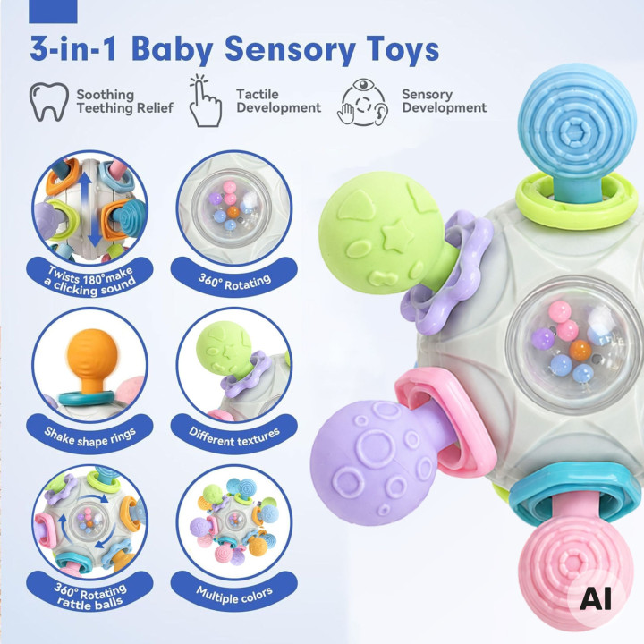 WOOPIE BABY Zabawka Sensoryczna Gryzak Piłka 3w1 Piłka 6m+