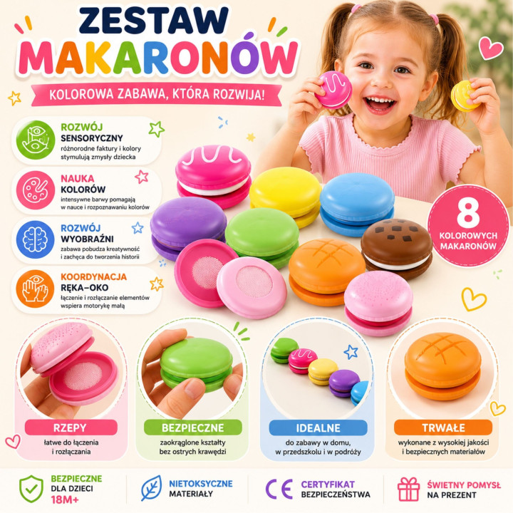 VIGA Drewniane Ciastka Kolorowe Ciasteczka Zestaw Makaroników 8 szt