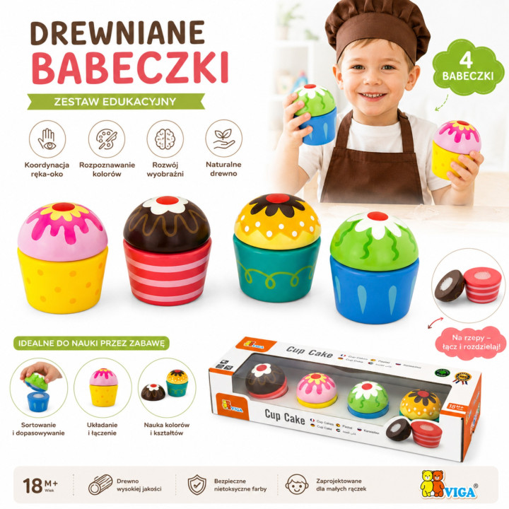 Viga Drewniane Ciasteczka Babeczki 4szt