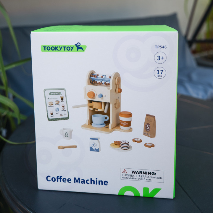 TOOKY TOY Drewniany Zestaw Do Kawy - Ekspres Baristy