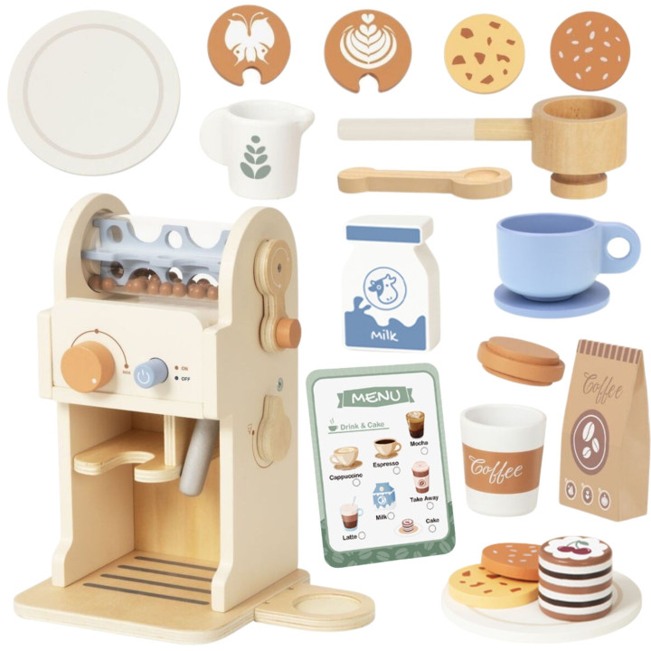 TOOKY TOY Drewniany Zestaw Do Kawy - Ekspres Baristy