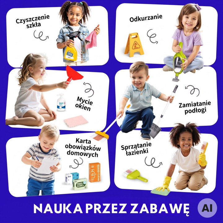 Woopie Zestaw Do Sprzątania Dla Dzieci Wózek Odkurzacz Akcesoria XXL 2
