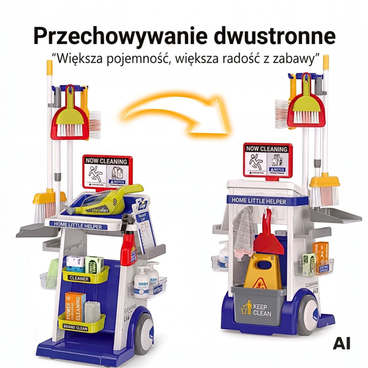 Woopie Zestaw Do Sprzątania Dla Dzieci Wózek Odkurzacz Akcesoria XXL 2