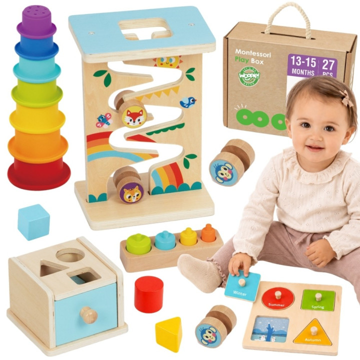 WOOPIE GREEN Pudełko Box 6w1 13-15m Montessori Edukacyjne Sensoryczne 