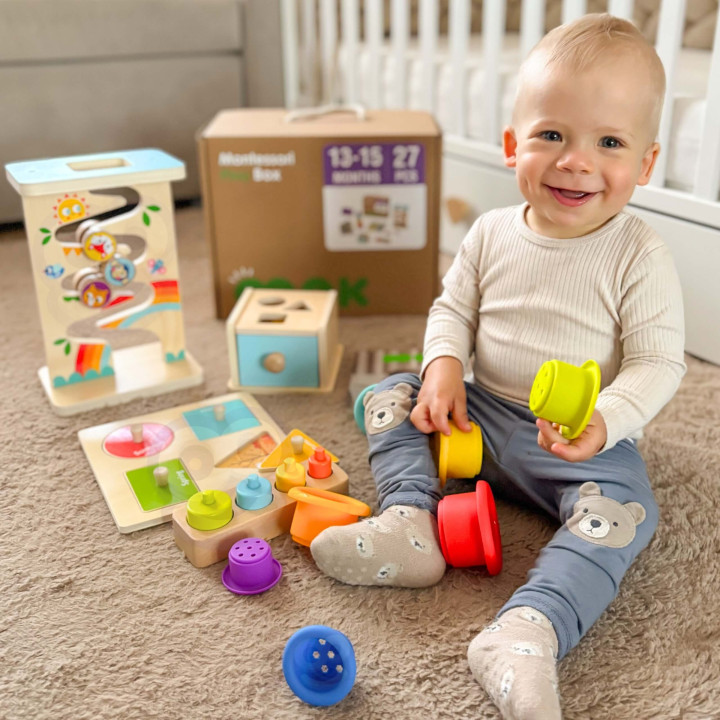 WOOPIE GREEN Pudełko Box 6w1 13-15m Montessori Edukacyjne Sensoryczne 