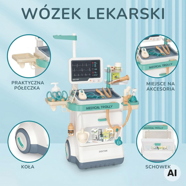 
						WOOPIE Wózek Lekarski Zestaw Mały Doktor EKG Dźwięk Światło Reg