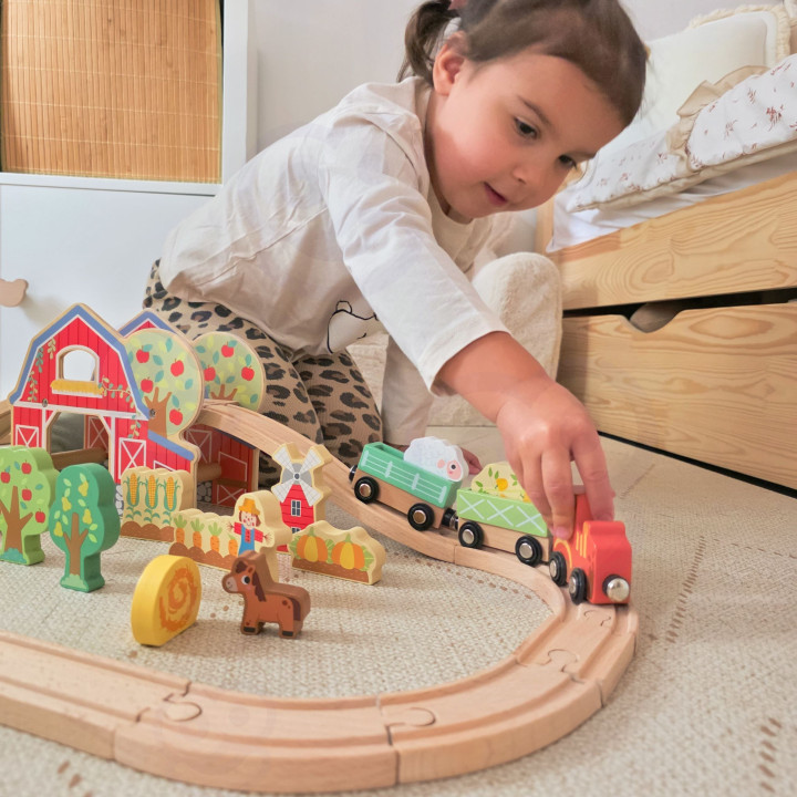 TOOKY TOY Drewniana Kolejka Farma Zestaw 48 el.