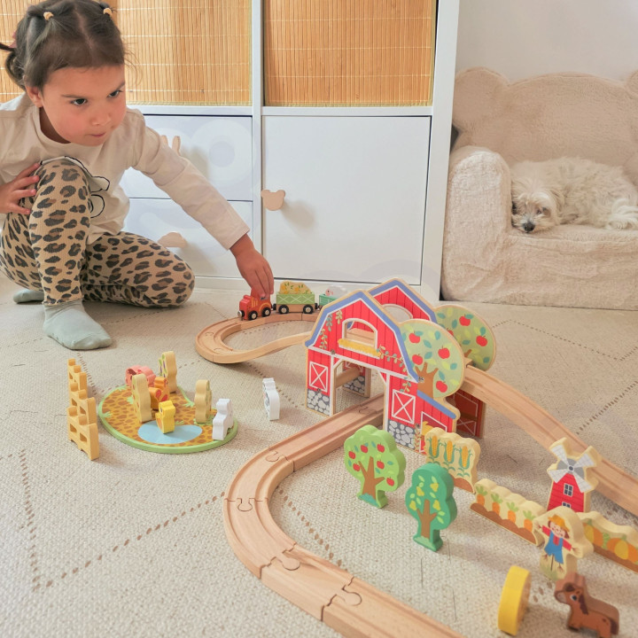 TOOKY TOY Drewniana Kolejka Farma Zestaw 48 el.