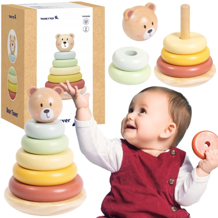 
						TOOKY TOY Drewniana Układanka Sensoryczna Piramidka Miś Sensory