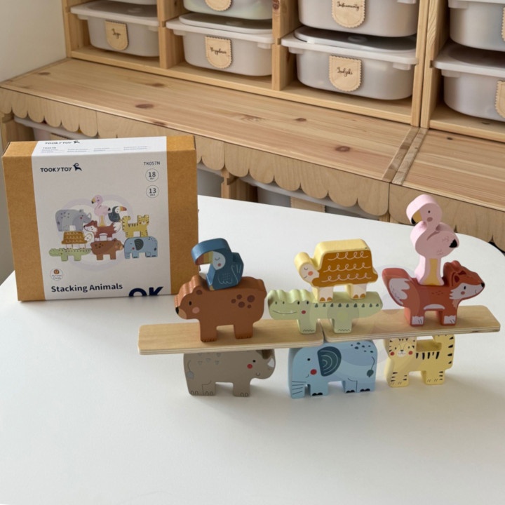 
						TOOKY TOY Drewniane Klocki Układanka Wieża Stacker Stosy Zwierz