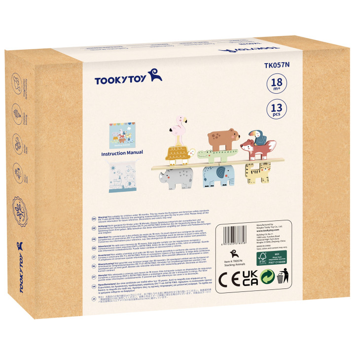 
						TOOKY TOY Drewniane Klocki Układanka Wieża Stacker Stosy Zwierz