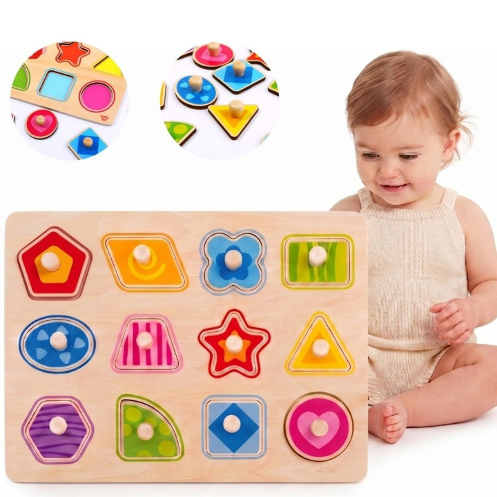 
						TOOKY TOY Puzzle Układanka Montessori Nauka Kształtów z Pinezka