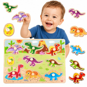 
						TOOKY TOY Drewniane Puzzle Montessori Układanka Dinozaury Kszta