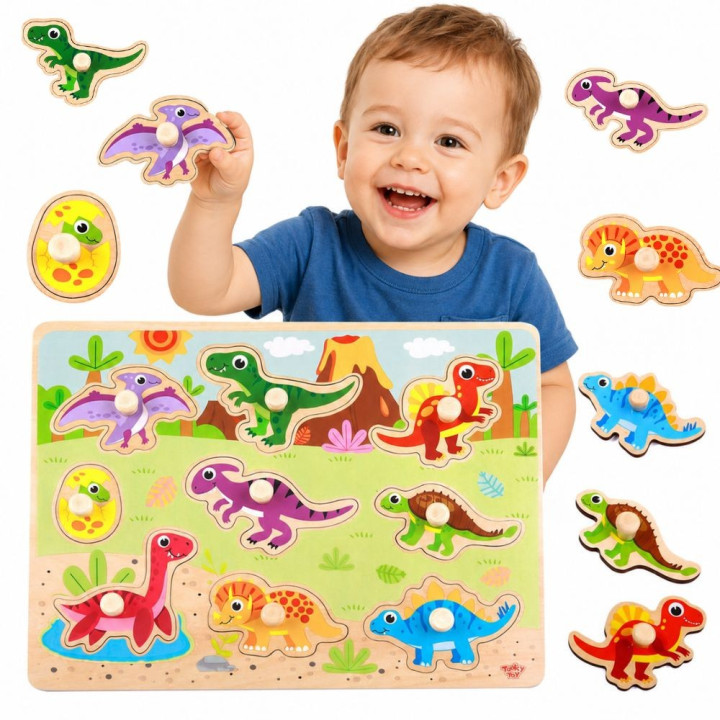 
						TOOKY TOY Drewniane Puzzle Montessori Układanka Dinozaury Kszta