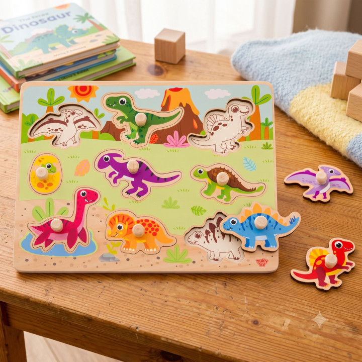 
						TOOKY TOY Drewniane Puzzle Montessori Układanka Dinozaury Kszta