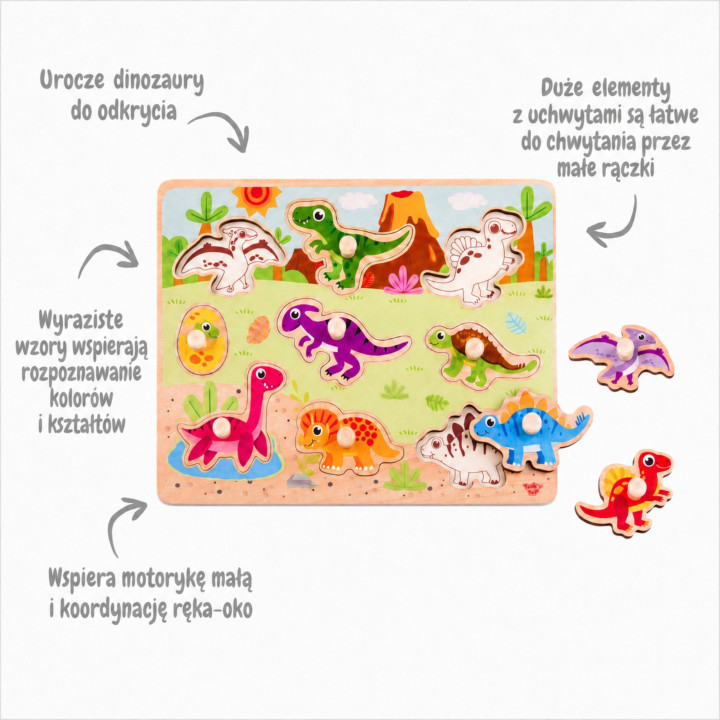 
						TOOKY TOY Drewniane Puzzle Montessori Układanka Dinozaury Kszta