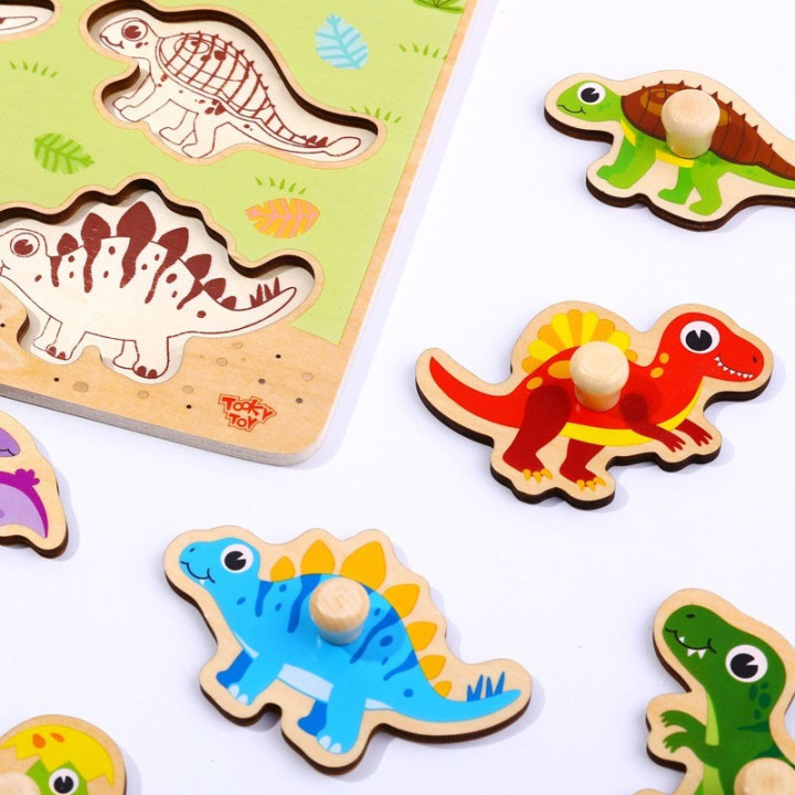 
						TOOKY TOY Drewniane Puzzle Montessori Układanka Dinozaury Kszta