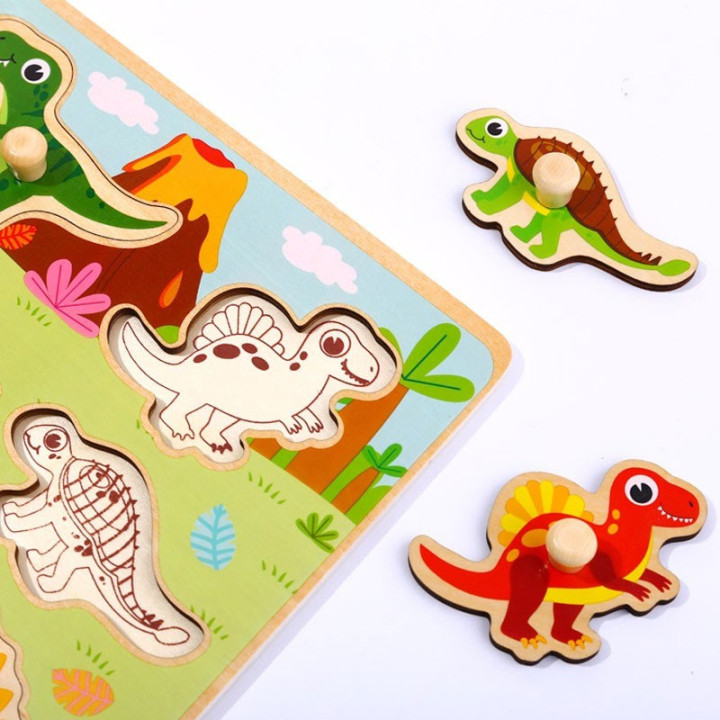 
						TOOKY TOY Drewniane Puzzle Montessori Układanka Dinozaury Kszta