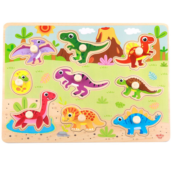 
						TOOKY TOY Drewniane Puzzle Montessori Układanka Dinozaury Kszta