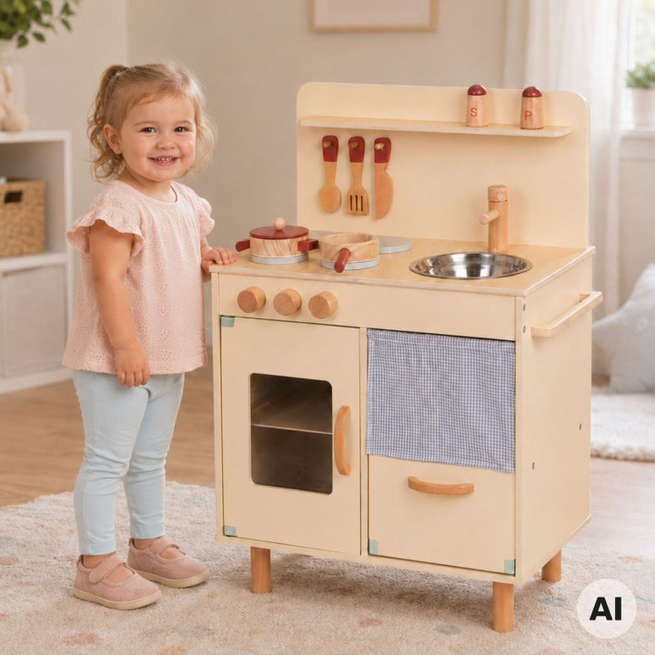 
						TOOKY TOY Drewniana Beżowa Kuchnia z Akcesoriami
					