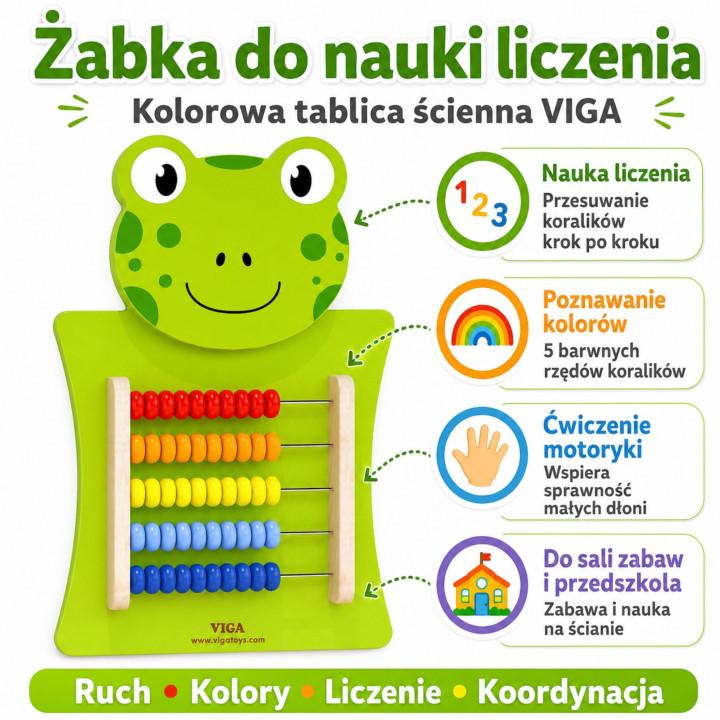 
						VIGA Drewniana Tablica Manipulacyjna Liczydło Żabka Certyfikat 