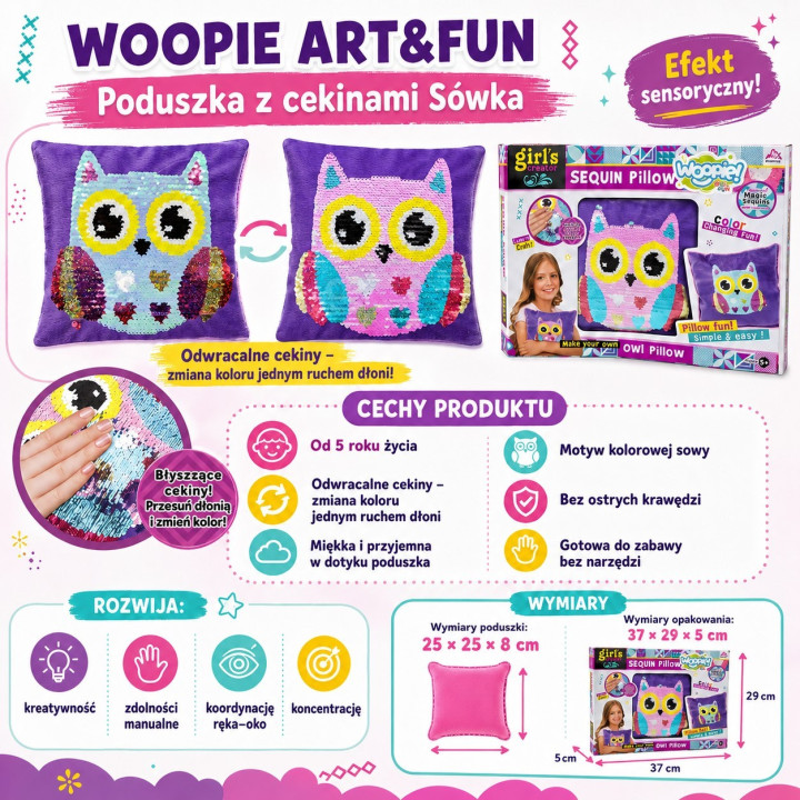 WOOPIE ART&FUN Zestaw Kreatywny Poduszka do Ozdobienia Sówka