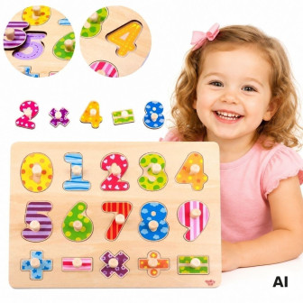 
						TOOKY TOY Drewniane Puzzle Nauka Liczenia Układanka Z Pinezkami