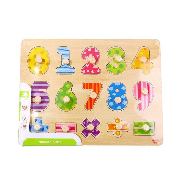 
						TOOKY TOY Drewniane Puzzle Nauka Liczenia Układanka Z Pinezkami