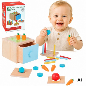 WOOPIE GREEN Drewniana Szuflada Edukacyjna 4w1 Sorter Montessori Gra w