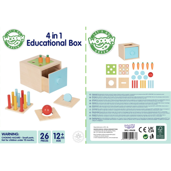 WOOPIE GREEN Drewniana Szuflada Edukacyjna 4w1 Sorter Montessori Gra w