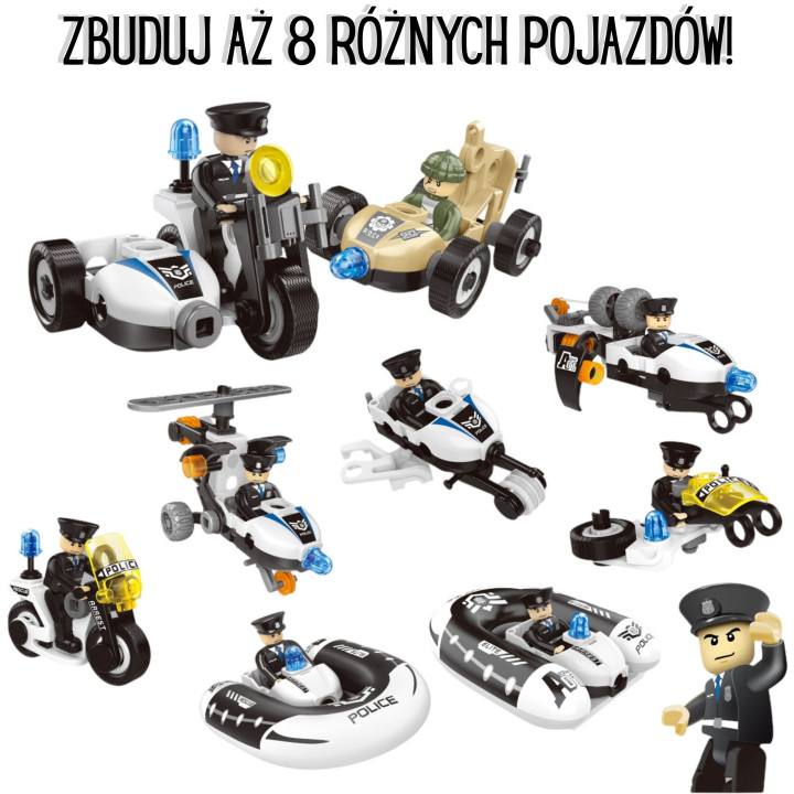 WOOPIE Klocki Konstrukcyjne Zbuduj Pojazdy Policyjne 8 Modeli STEAM – 