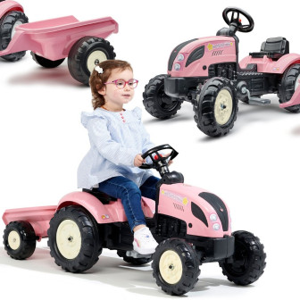 FALK Traktor Country Star Różowy na Pedały + Przyczepka i Klakson 2-5L