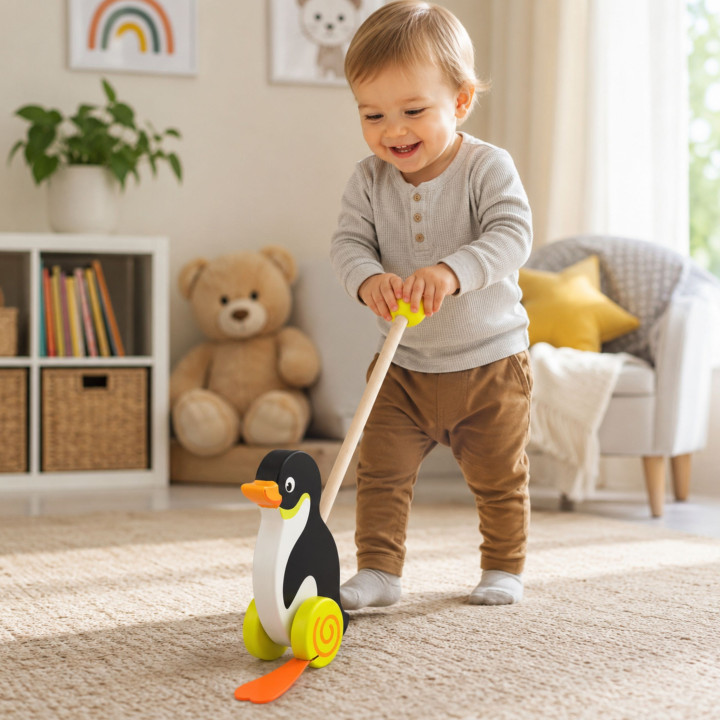 
						VIGA TOYS Drewniany Pchacz Pingwin Zabawka na Kiju do Pchania n