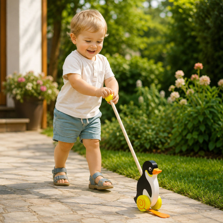 
						VIGA TOYS Drewniany Pchacz Pingwin Zabawka na Kiju do Pchania n