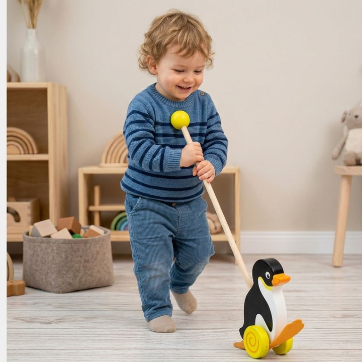 
						VIGA TOYS Drewniany Pchacz Pingwin Zabawka na Kiju do Pchania n