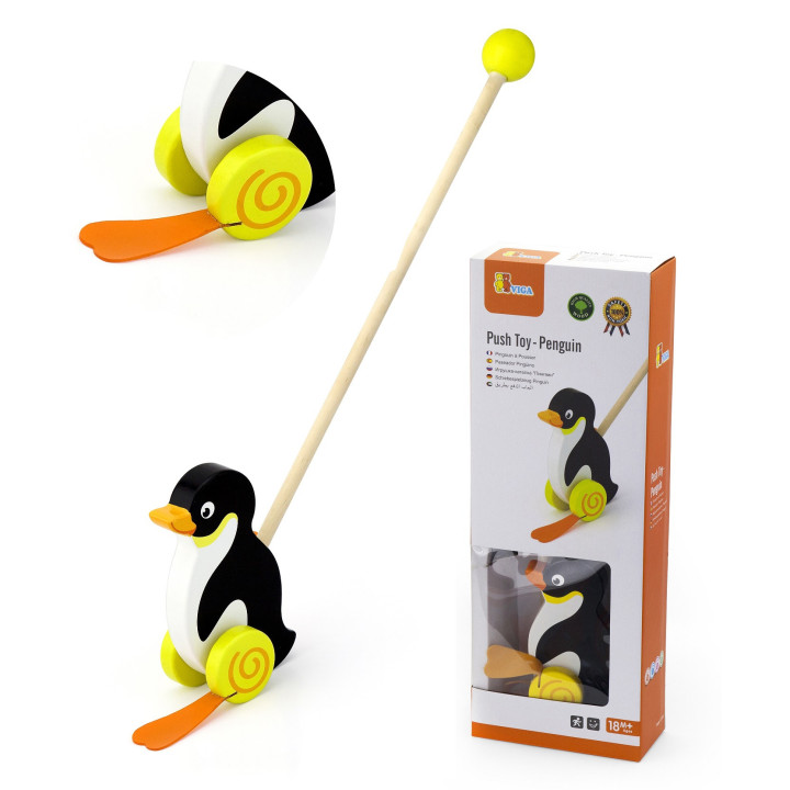
						VIGA TOYS Drewniany Pchacz Pingwin Zabawka na Kiju do Pchania n