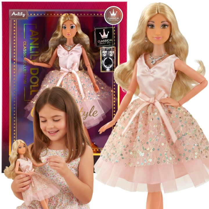 WOOPIE ROYAL Lalka Lily 30 cm Długie Blond Włosy Różowa Suknia Biżuter