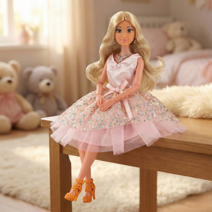 WOOPIE ROYAL Lalka Lily 30 cm Długie Blond Włosy Różowa Suknia Biżuter