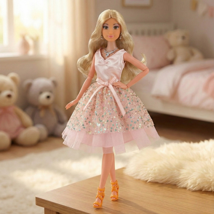 WOOPIE ROYAL Lalka Lily 30 cm Długie Blond Włosy Różowa Suknia Biżuter