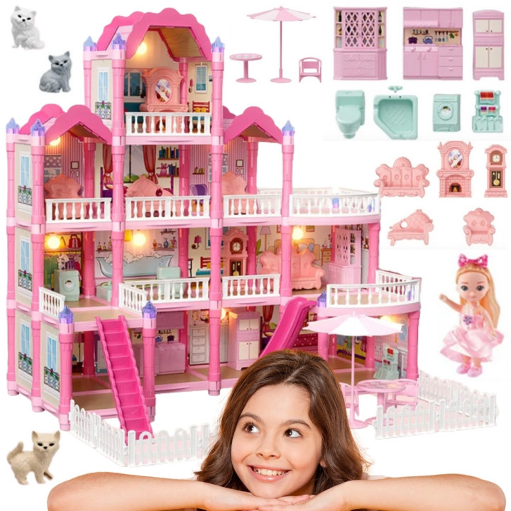 WOOPIE Domek dla Lalek Villa z Akcesoriami i Lalką Podświetlany 296el.