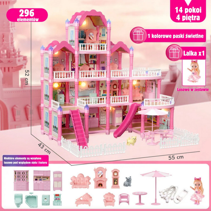 WOOPIE Domek dla Lalek Villa z Akcesoriami i Lalką Podświetlany 296el.