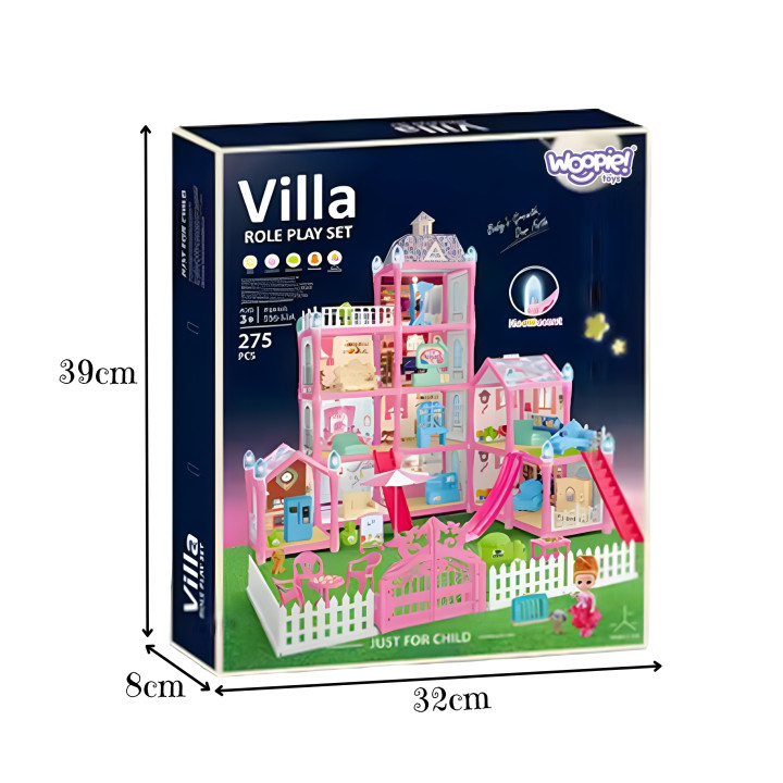 WOOPIE Domek dla Lalek Villa z Akcesoriami i Lalką Podświetlany 275el.