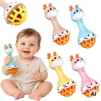 WOOPIE BABY Grzechotka Żyrafka Sensoryczna Gryzak z Muzyką Montessori 