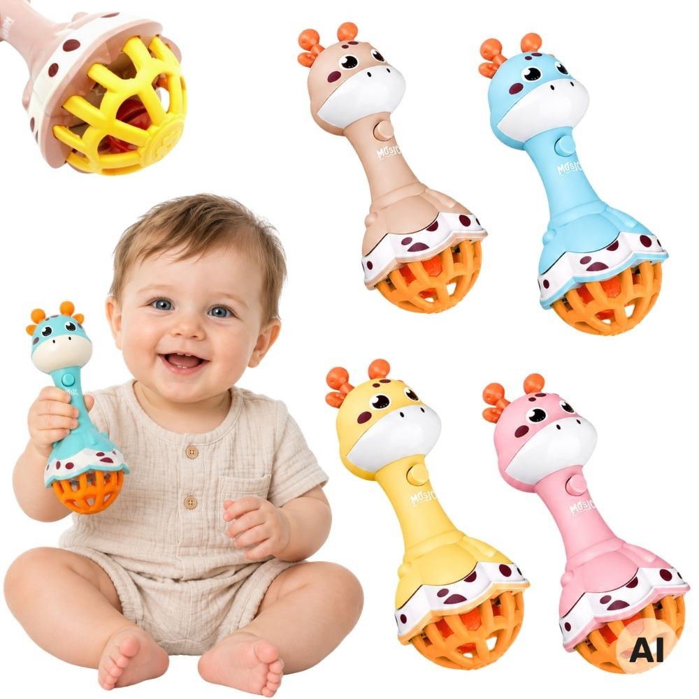 WOOPIE BABY Grzechotka Żyrafka Sensoryczna Gryzak z Muzyką Montessori 