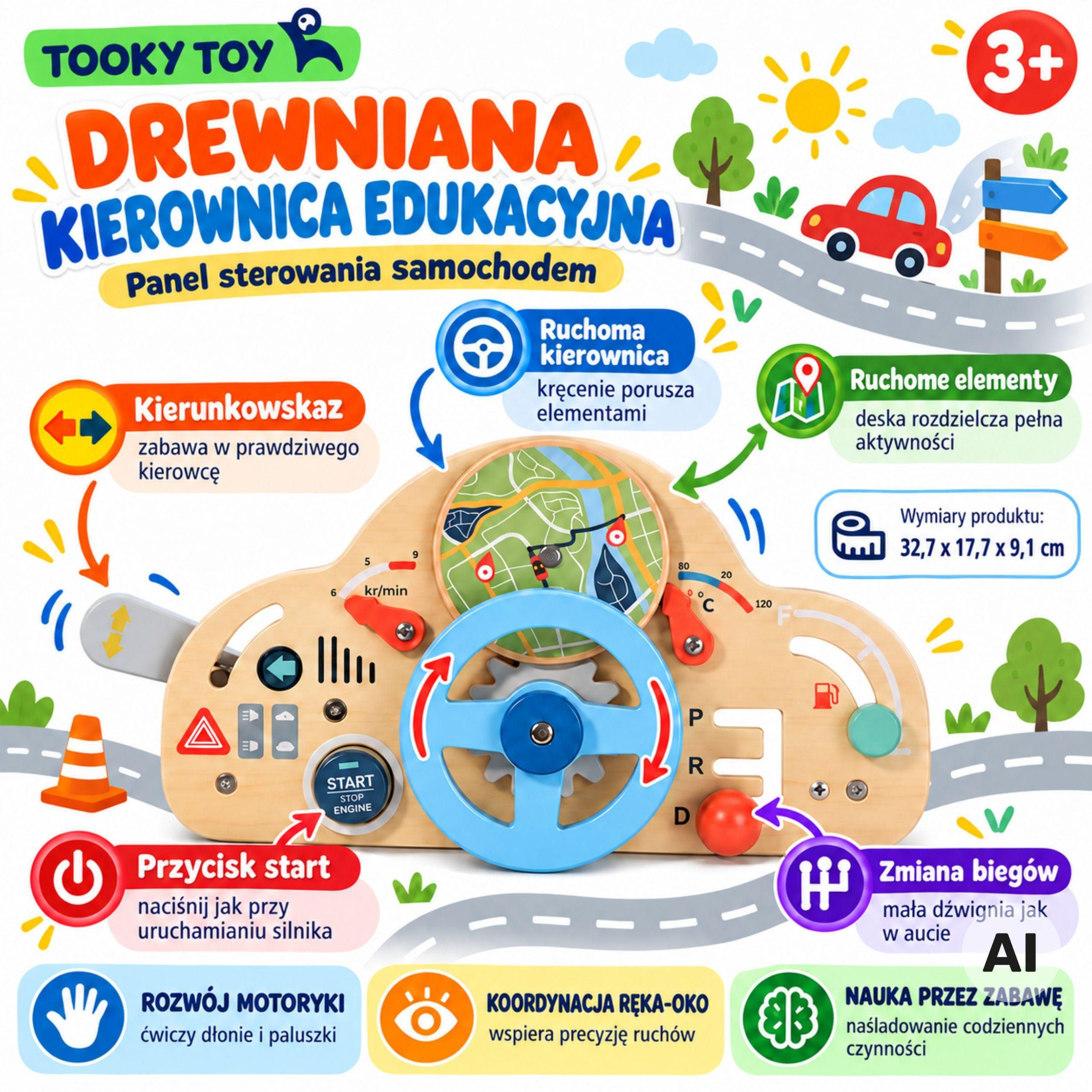 
						TOOKY TOY Drewniana Kierownica Edukacyjna 3+
					