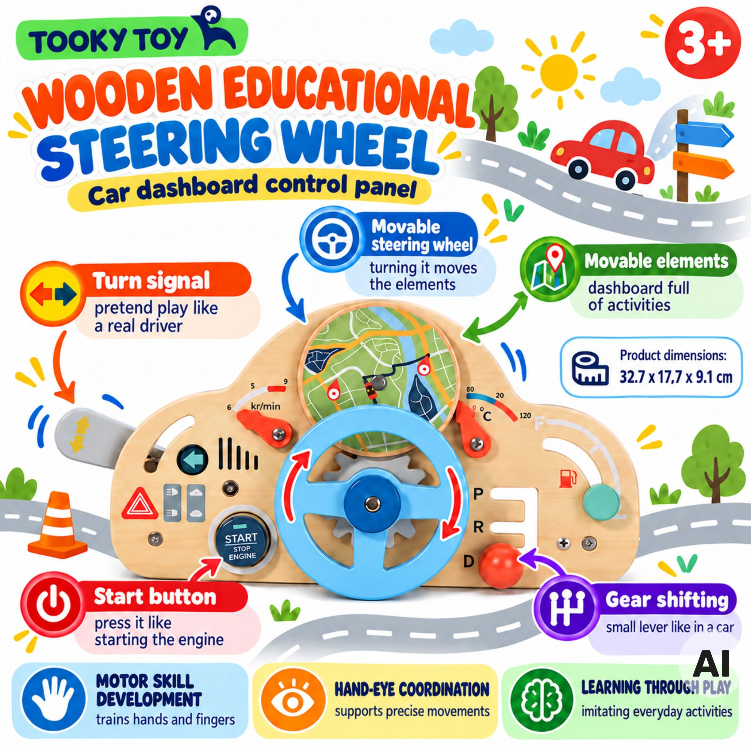 
						TOOKY TOY Drewniana Kierownica Edukacyjna 3+
					