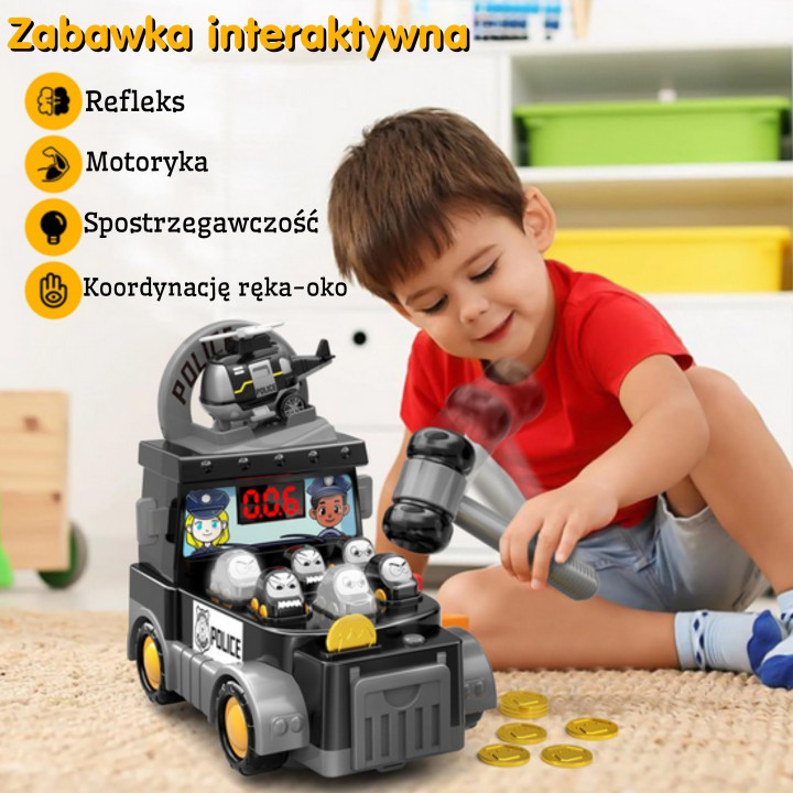 WOOPIE Gra Zręcznościowa Uderz Młotkiem Wbijak Wóz Policyjny z Akcesor